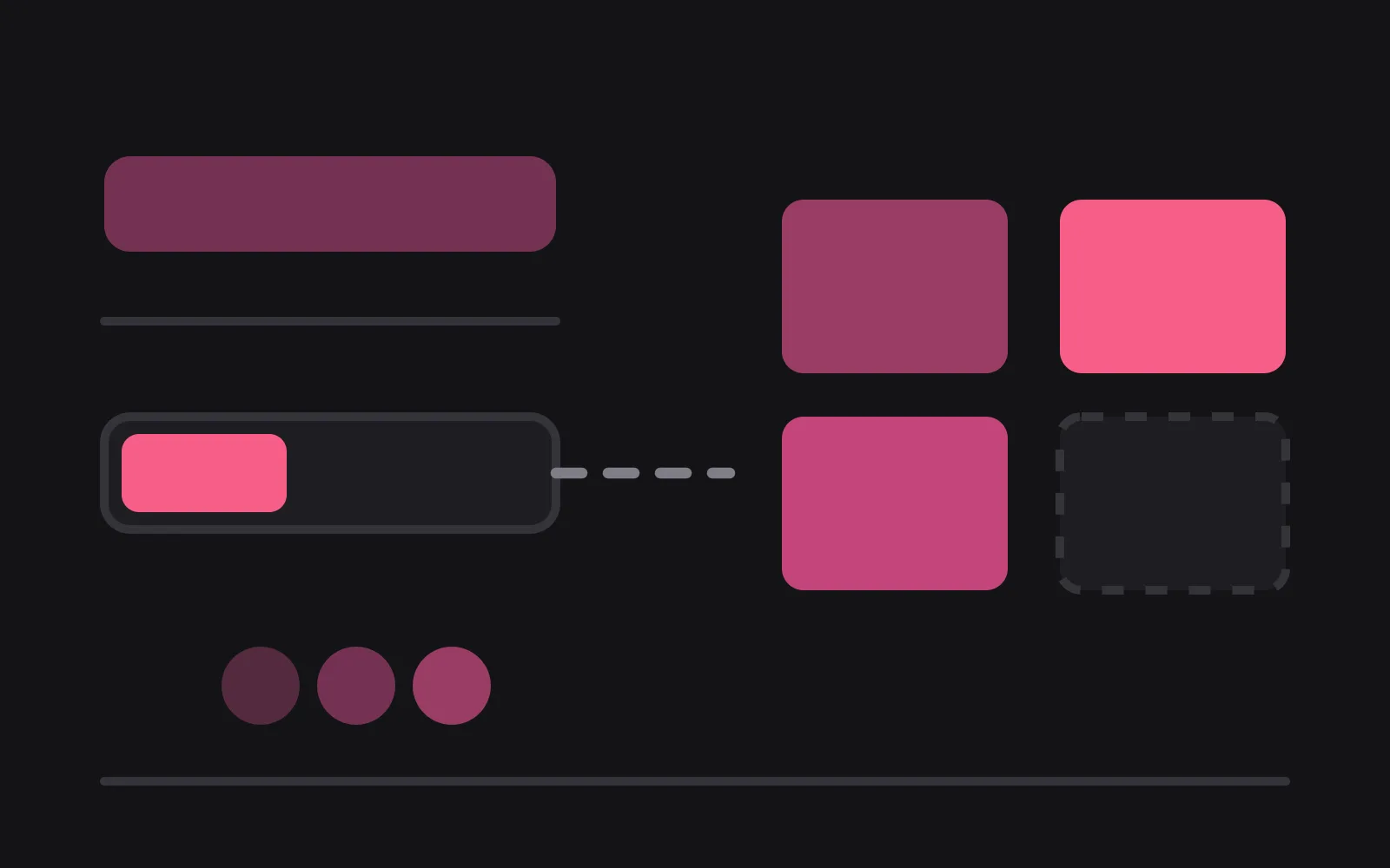 A solid subscription bar above a part-filled balance meter, a dashed line leading to four image tiles of which the last is empty and dashed