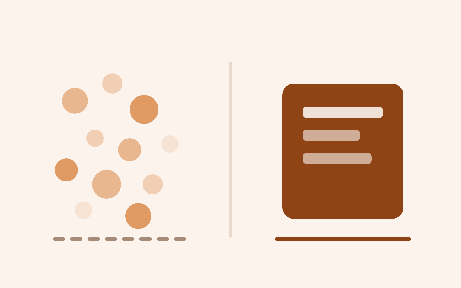 On the left, a scatter of small coins adding up to an unclear total; on the right, a single solid block representing one subscription